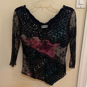 Black and Multicolor Lace Top